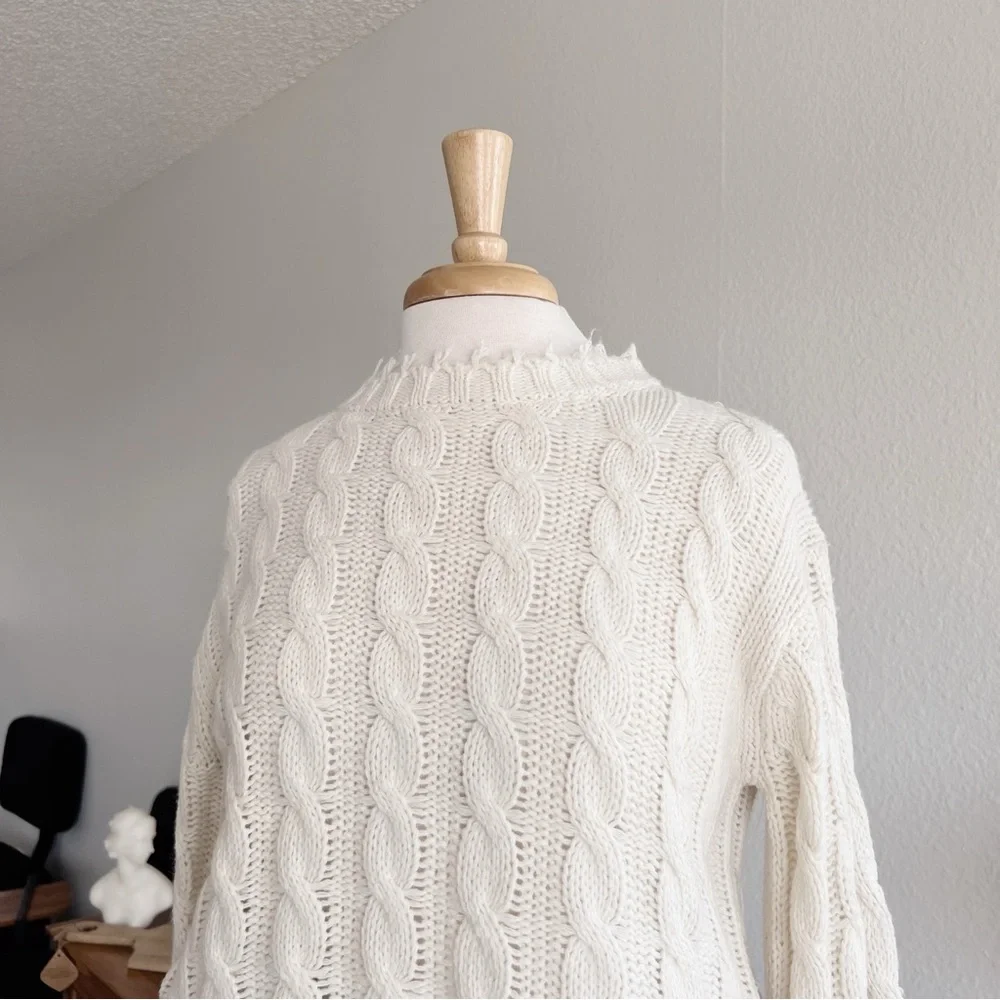 CREAM WOVEN DISTRESSED SEAMED SWEATER #0310 - Picture 2 of 6